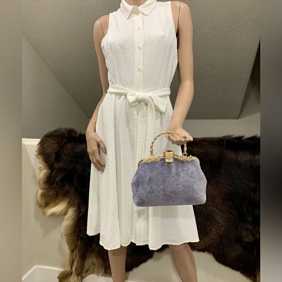 Genuine Shearling Leather Handmade Top Handle Metal Frame Bag & Small Clutch Set - Picture 4 of 16